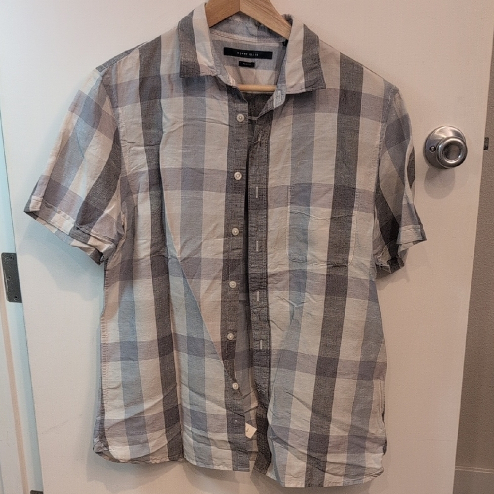 Perry Ellis Gray and White Plaid Shirt
